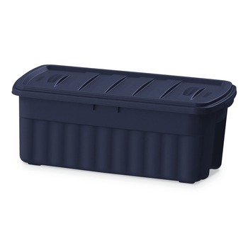 OFFICE BOXES AND BINS | Rubbermaid RMRT500000 Roughneck 21.2 in. x 43 in. x 17.88 in. 50-Gallon Storage Box - Dark Indigo Metallic