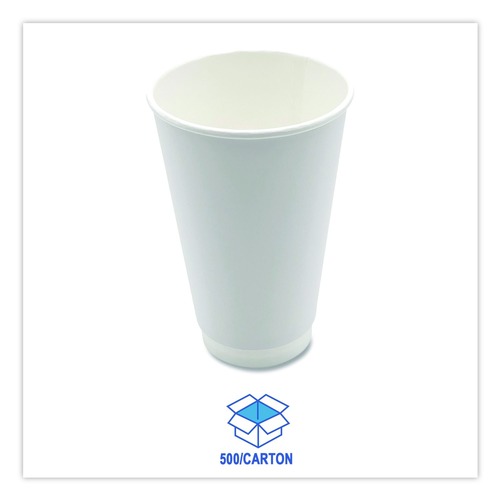 Cups | Boardwalk BWKDW16HCUP 16 oz Double-Walled Paper Hot Cups - White (500/Carton) image number 0