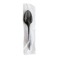 Disposable Spoons | Boardwalk BWKSPOONBLPPIW Mediumweight Individually Wrapped Polypropylene Plastic Spoon Cutlery - Black (1000/Carton) image number 1