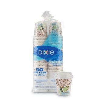 Dixie 5310COMBO600 PerfecTouch 10 oz. Paper Hot Cups and Lids Combo - Multicolor (50/Pack)