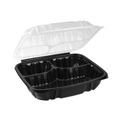 Food Storage Containers & Lids | Pactiv Corp. DC109330B000 34 oz. 3 Compartment Base/Lid 10.5 in. x 9.5 in. x 3 in. Vented Dual Color Microwavable Plastic Hinged Lid Container - Black/Clear image number 0