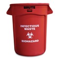 Waste Receptacles | Rubbermaid Commercial SMFG263200RED Brute 32 gal (Infectious Waste: Biohazard) Imprint Plastic Vented Container - Round Red image number 0