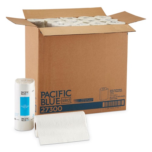 Perforated Roll & Hand Towels | Georgia Pacific Professional 27300 11 in. x 8.8 in. 2-Ply Pacific Blue Select Perforated Paper Kitchen Roll Towels - White (30 Rolls/Carton) image number 0