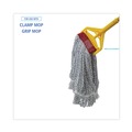 Mop Heads | Boardwalk BWK553 Rayon/Polyester Wide Floor Finish Mop Head - Large, White/Blue (12/Carton) image number 5