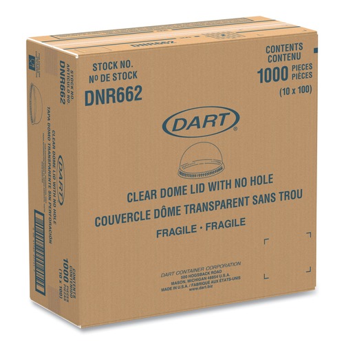 Cup Lids | Dart DNR662 No Hole Plastic Dome Lid Fits 9 oz to 22 oz. Cups - Clear (1000/Carton) image number 0