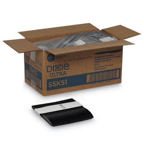 Disposable Knives | Dixie SSK51 SmartStock Series-O 7 in. Mediumweight Plastic Cutlery Knives Refill - Black (40/Pack, 24 Packs/Carton) image number 0