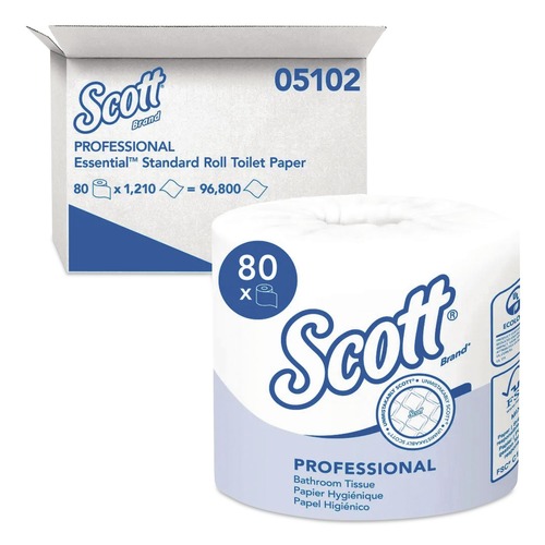Perforated Roll & Hand Towels | Scott 05102 Essential Septic-Safe Standard Roll Bathroom Tissue for Business - White (1210 Sheets/Roll, 80 Rolls/Carton) image number 0