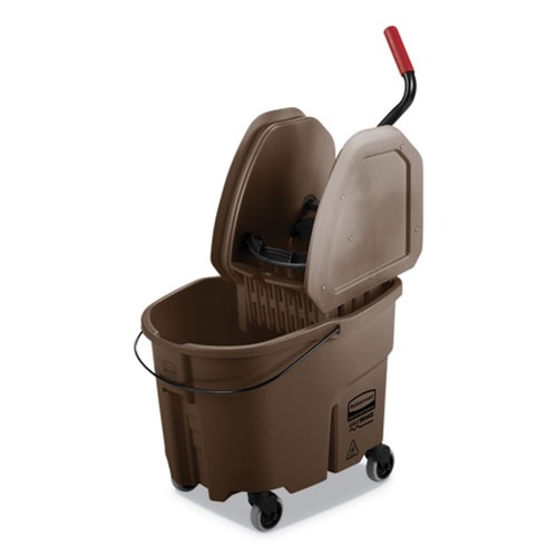 Buckets & Wringers | Rubbermaid Commercial FG757788BRN 35 qt. WaveBrake 2.0 Down-Press Plastic Bucket/Wringer Combos - Brown image number 0
