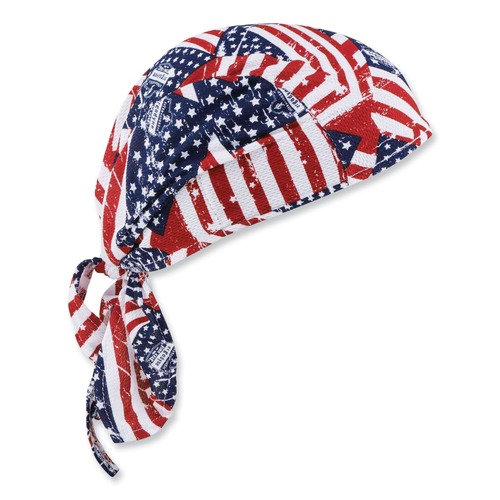 Head & Face Protection | Ergodyne 12477 Chill-Its 6615 One Size Fits Most High-Performance Bandana Doo Rag with Terry Cloth Sweatband - Stars and Stripes image number 0