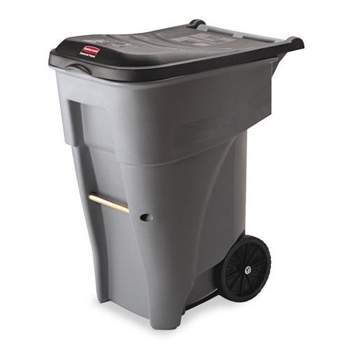 Outdoor Waste Receptacles | Rubbermaid Commercial FG9W2100GRAY 65 Gallon Square Polyethylene Brute Rollout Heavy-Duty Waste Container - Gray image number 0