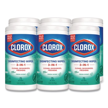 Clorox 01656 7 in. x 8 in. 1-Ply Disinfecting Wipes - Fresh Scent, White (450/Carton)