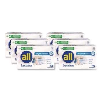 Dial 72613 47362 Free Clear Dryer Sheets - Fragrance Free (6/Carton)