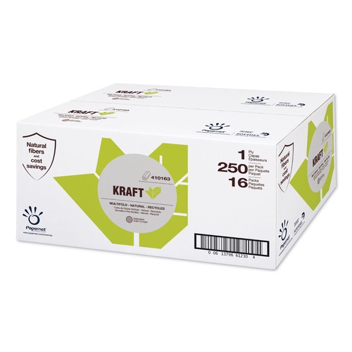 Perforated Roll & Hand Towels | Papernet 410163 Kraft Tech Multi-Fold Paper Towel Kraft 1-Ply 9.5 x 9.25 Brown 16 Packs/Carton image number 0