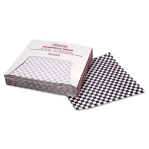 Paper Wraps | Bagcraft P057800 12 in. x 12 in. Grease-Resistant Paper Wraps and Liners - Black Check (5000/Carton) image number 0