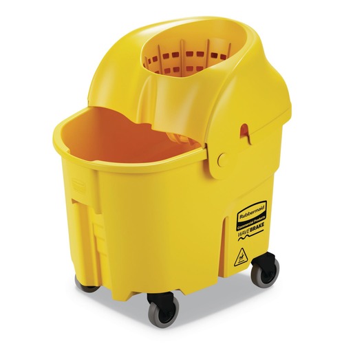 Buckets & Wringers | Rubbermaid Commercial FG759088YEL 35 qt. WaveBrake Plastic Down-Press Institution Bucket and Wringer Combos - Yellow image number 0