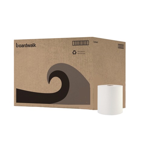Perforated Roll & Hand Towels | Boardwalk 8122 8 in. x 800 ft. 1-Ply Hardwound Paper Towels - White (6/Carton) image number 0
