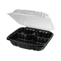 Food Storage Containers & Lids | Pactiv Corp. DC109310B000 EarthChoice 34 oz. 3 Compartment 10.5 in. x 9.5 in. x 3 in. Vented Dual Color Microwavable Plastic Hinged Lid Container - Black/Clear image number 3