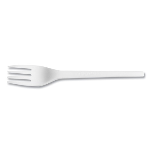 Disposable Forks | Vegware VW-FK6.5 Compostable CPLA Cutlery Fork - White (1000/Carton) image number 0