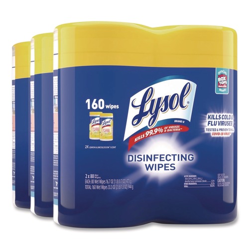 Cleaning Cloths & Wipes | LYSOL Brand 19200-80296 1-Ply 7 in. x 7.25 in. Lemon and Lime Blossom Disinfecting Wipes - White (2/Pack) image number 0