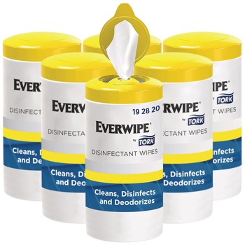 Tork 192820 1-Ply 7 in. x 7 in. Disinfectant Wipe Canisters - Lemon, White (6/Carton)