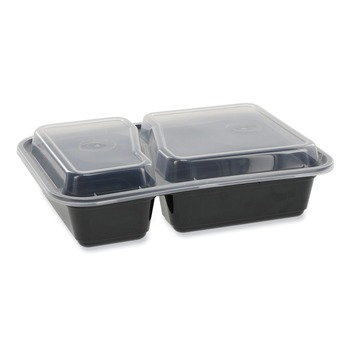 Pactiv Corp. NC8288B Newspring VERSAtainer 6 x 8.5 x 2.5 30 oz 2-Compartment Rectangular Plastic Microwavable Containers - Black/Clear (150/Carton)