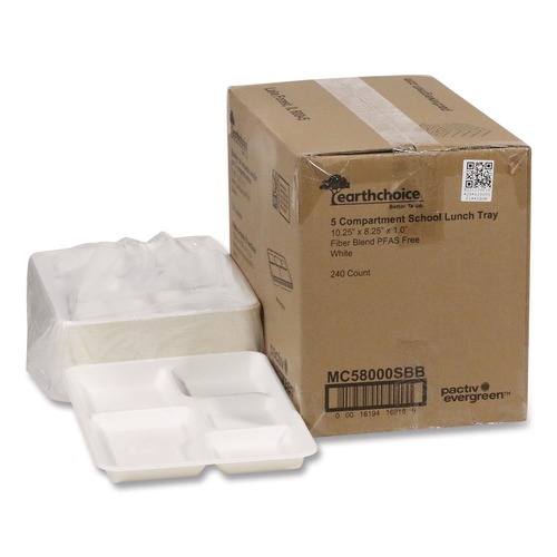 Perforated Roll & Hand Towels | Pactiv Corp. MC58000SBB Compostable Fiber Blend School Lunch Tray, 10 x 8 x 1, White, 240/Carton image number 0
