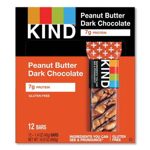 Meals & Snack Bars | KIND 17256 Plus 1.4 oz. Nutrition Boost Bar - Peanut Butter Dark Chocolate/Protein (12/Box) image number 0