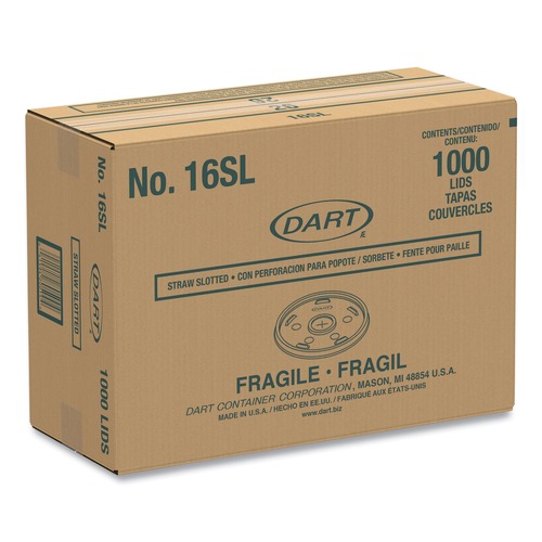 Cup Lids | Dart 16SL Plastic Straw-Slot Lid Fits 12 oz. to 24 oz. Hot/Cold Foam Cups - Translucent (1000/Carton) image number 0