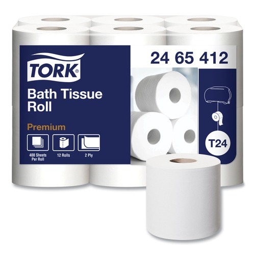 Perforated Roll & Hand Towels | Tork 2465412 Premium 2-Ply Septic Safe Poly-Pack Bath Tissue - White (48/Carton) image number 0