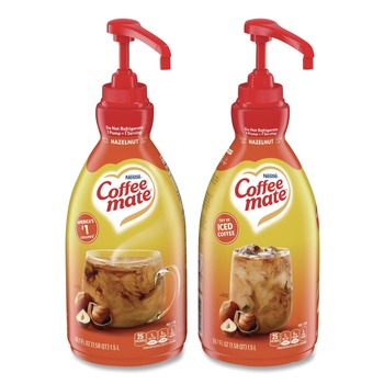 Coffee-Mate 12039865 1.5 L Pump Bottle Liquid Coffee Creamer - Hazelnut (2/Carton)