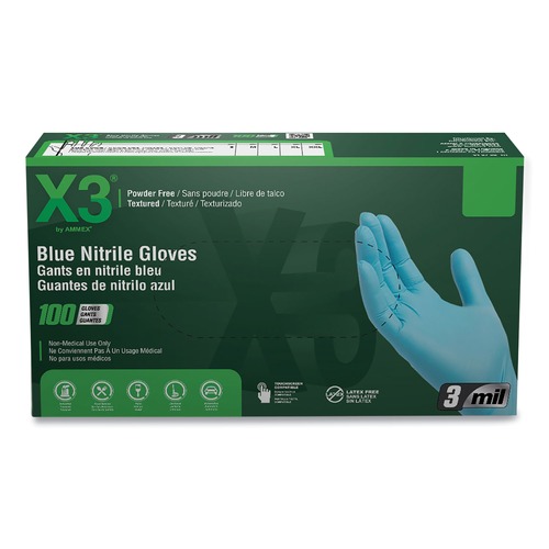 Food Service Disposable & Single Use Gloves | Ammex X344100 3 mil Industrial Powder-Free Nitrile Gloves - Medium, Blue (1000/Carton) image number 0