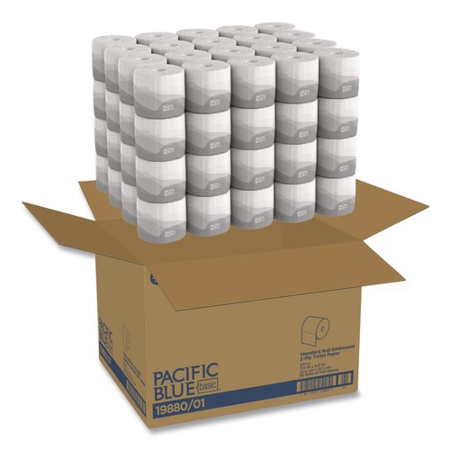 Floor Dusters & Accessories | Georgia Pacific Professional 19880/01 2-Ply Septic Safe Pacific Blue Basic Bathroom Tissue - White (550 Sheets/Roll, 80 Rolls/Carton) image number 0