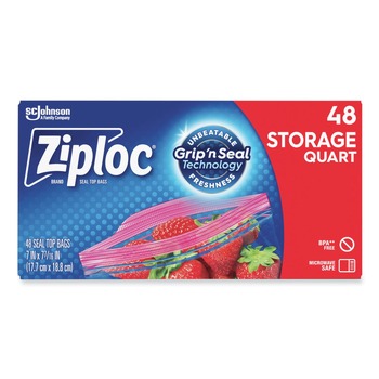 Ziploc 351317BX 9.63 in. x 8.5 in. Quart Triple System Seal Double Zipper Storage Bags - Clear (48/Box)