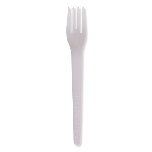 Disposable Forks | Eco-Products EP-S012-W Plantware 6 in. Fork Compostable Cutlery - White (1000/Carton) image number 0