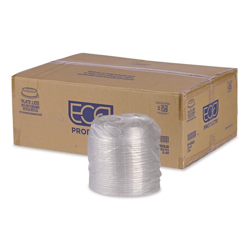 Dinnerware Lids | Eco-Products EP-P013LID 9 in. x 1.5 in. 100% Recycled Content Round Plastic Plate Lids - Clear (300/Carton) image number 0