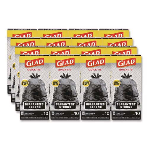 Drawstring & Kitchen Bags | Glad 00079 30 in. x 33 in. 30 gal. 0.81 mil Large Quick-Tie Trash Bags Tie-Flap - Black (10/Box 12 Boxes/Carton) image number 0