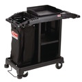 Perforated Roll & Hand Towels | Suncast Commercial HKCCT100 23.25 in. x 53.18 in. x 46.57 in. 1 Shelf Plastic Compact Standard Housekeeping Cart - Black image number 0