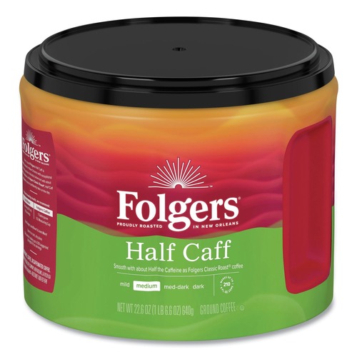 Coffee - Half-caffeinated | Folgers 2550030444 22.6 oz. Canister Half Caff Coffee (6/Carton) image number 0
