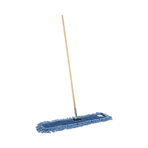 Floor Dusters & Accessories | Boardwalk BWKHL365BSPC 60 in. Natural Wood/Metal Handle 36 in. x 5 in. Blue Blended Synthetic Head Dry Mopping Kit (1-Kit) image number 0