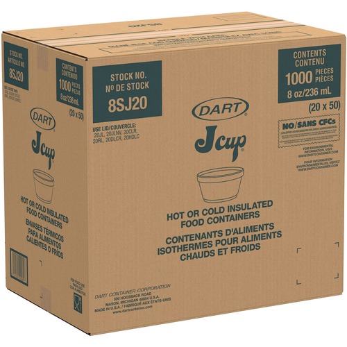 Food Containers & Lids | Dart 8SJ12 8 oz. Squat Food Foam Containers - White (1000/Carton) image number 0