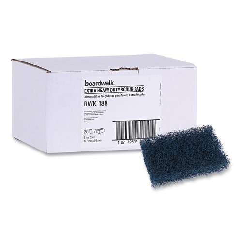Scouring Pads & Sticks | Boardwalk 88BWK HD 3.5 in. x 5 in. Extra Heavy-Duty Scour Pad - Dark Blue (20/Carton) image number 0