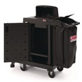 Perforated Roll & Hand Towels | Suncast Commercial CCH255A 23.19 in. x 53.23 in. x 53.02 in. 1-Shelf 3 Bins Plastic High Security Housekeeping Cart - Black image number 2