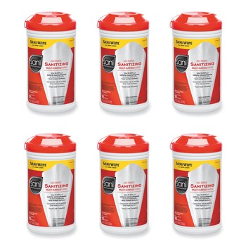 DISINFECTING AND CLEANING WIPES | Sani Professional P56784 95 Wipes Unscented No-Rinse Sanitizing Multi-Surface Wipes - White (6/Carton)