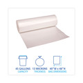 High-Density Trash Bags | Boardwalk Z8048HNKR01 40 in. x 48 in. 45 Gallon 13 mic High Density Industrial Coreless Roll Can Liners - Natural (250/Carton) image number 1