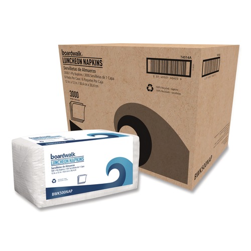 Summer BBQ Essentials | Boardwalk 4514 12 in. x 12 in. 1-Ply 1/4-Fold Lunch Napkins - White (6/Carton) image number 0