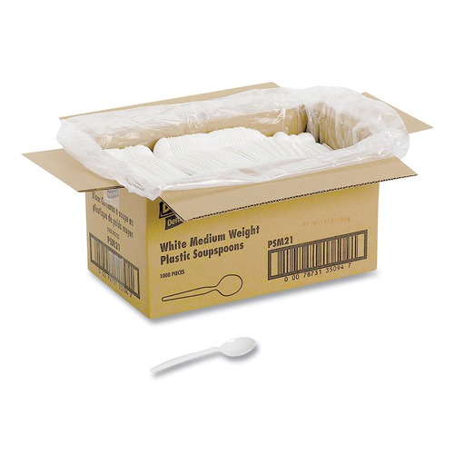 Disposable Spoons | Dixie PSM21 Plastic Mediumweight Soup Spoons - White (1000/Carton) image number 0