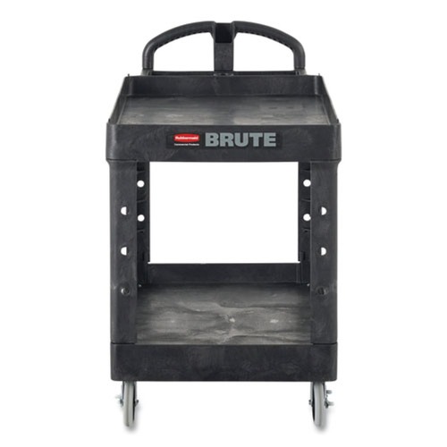 Carts | Rubbermaid Commercial FG454600BLA 26 in. x 55 in. x 33.25 in. 750 lbs. Capacity 2 Lipped Shelves Heavy-Duty Plastic Utility Cart - Black image number 0