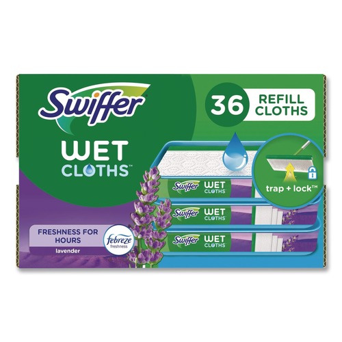 Floor Dusters & Accessories | Swiffer 80333673 10 x 8 Wet Refill Cloths - White/Lavender Vanilla and Comfort (36/Carton) image number 0