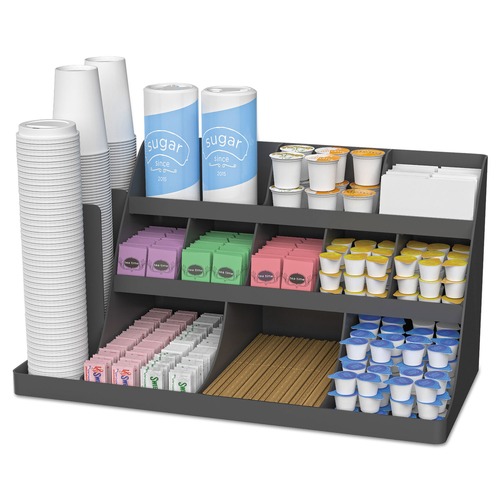 Condiment Organizers | Mind Reader COMORG2-BLK 24 in. x 11.8 in. x 12.5 in. 14-Compartment Extra Large Coffee Condiment and Accessory Organizer - Black image number 0