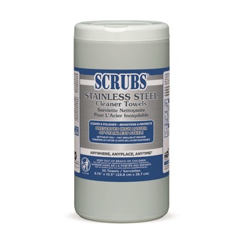  | SCRUBS 91930 9.75 in. x 10.5 in. 1-Ply Stainless Steel Cleaner Towels - Lemon Scent (30/Canister)